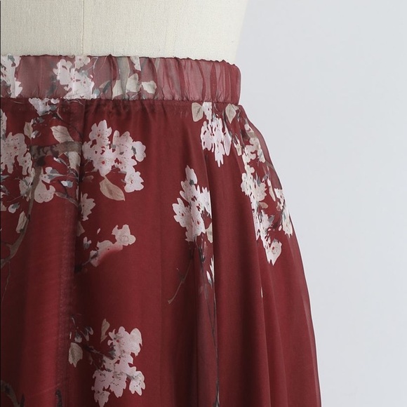 Floral Chiffon Circle Women High Waist Maxi Skirt Relaxed Lightweight Chic Skirt - Picture 9 of 9